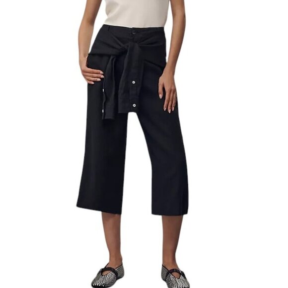 Anthropologie Linen Shirt-Tie Capri Pants Black Size 4 High Rise Cropped NWT - Picture 2 of 13
